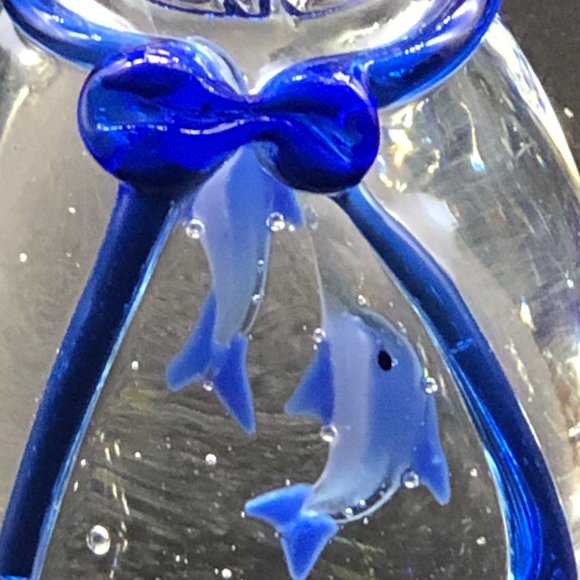 MURANO Art Glass Paperweight RARE: 2 BLUE Fish in a Bag Hand-blown Glass Ribbon - Picture 4 of 7